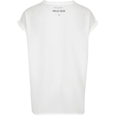 Girls white slogan t-shirt